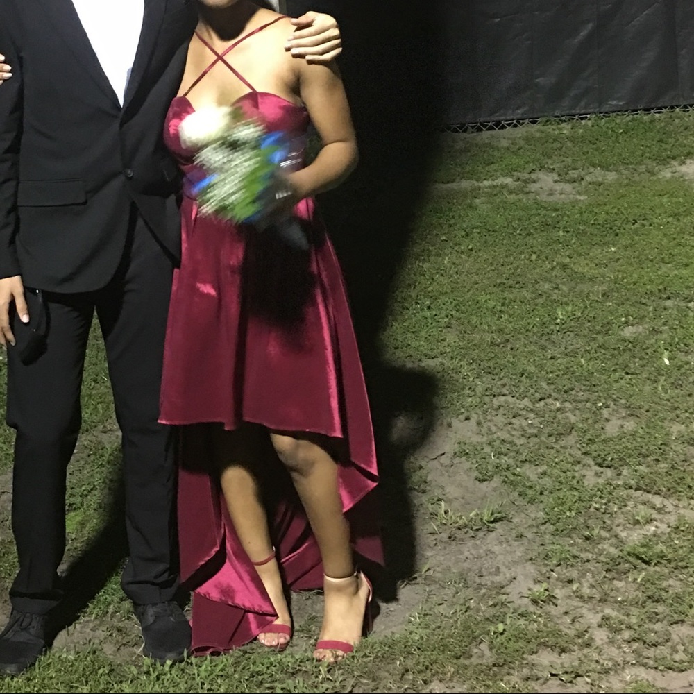 Red high low prom dress